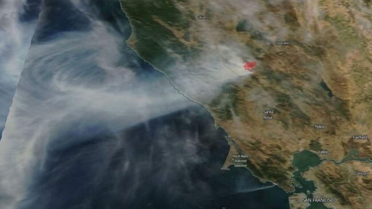 California's destructive Kincade wildfire seen from space