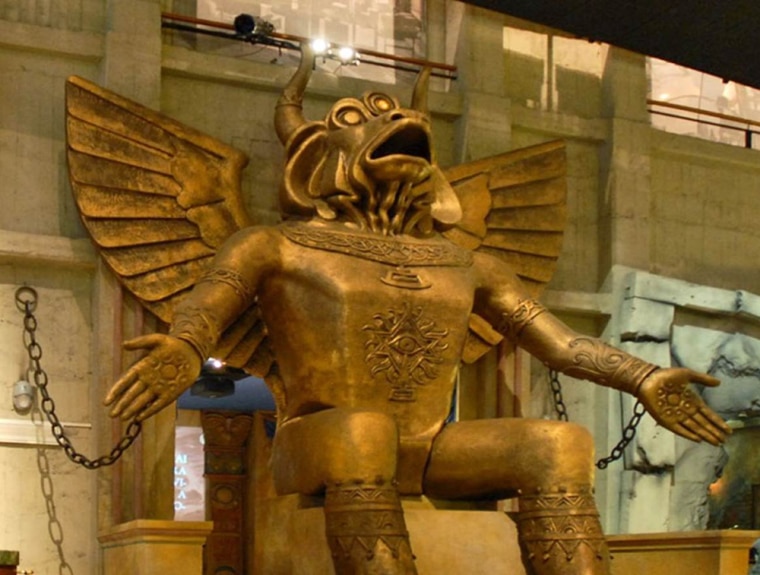 Moloch statue of child sacrifice on display at Colosseum, holy site for Christian martyrs