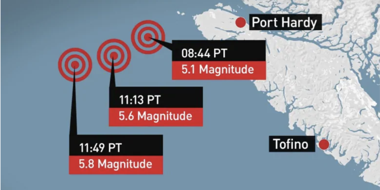 Series of strong earthquakes strike off Vancouver Island in Canada