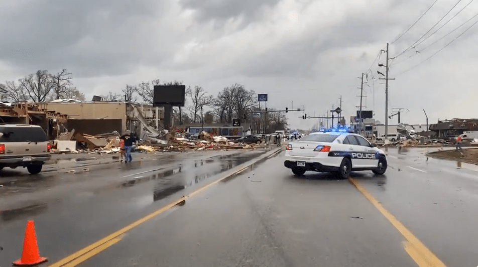 Large and violent tornado strikes Jonesboro, Arkansas Damage reported