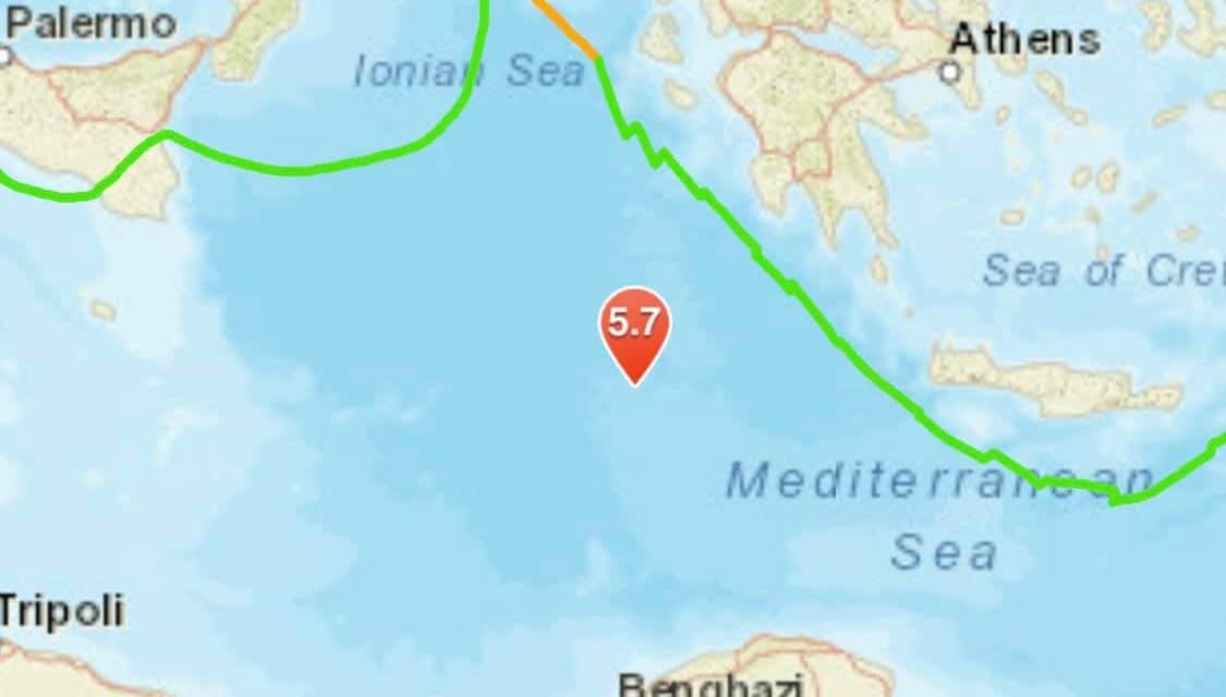Strong 5.7 magnitude earthquake strikes Mediterranean Sea close to Greece
