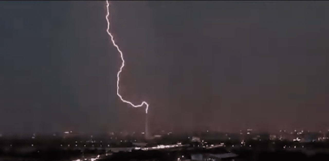 Lightning Strikes Washington Monument In DC During Protests