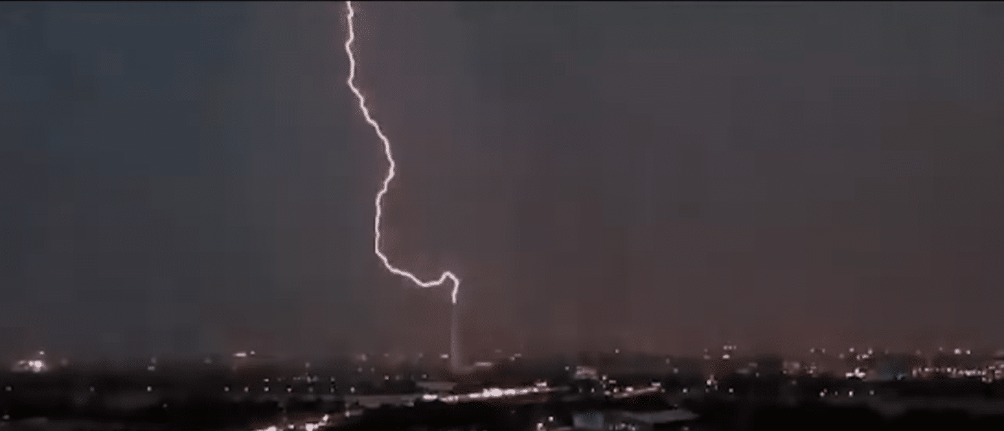 Lightning Strikes Washington Monument In DC During Protests