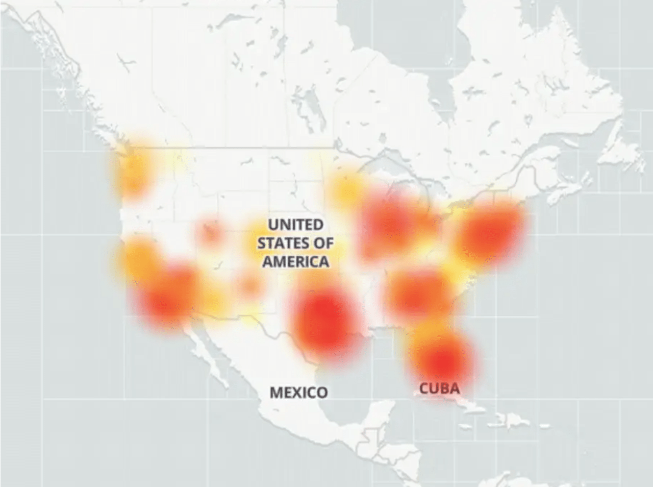 DEVELOPING US cell phone operators experiencing widespread outages