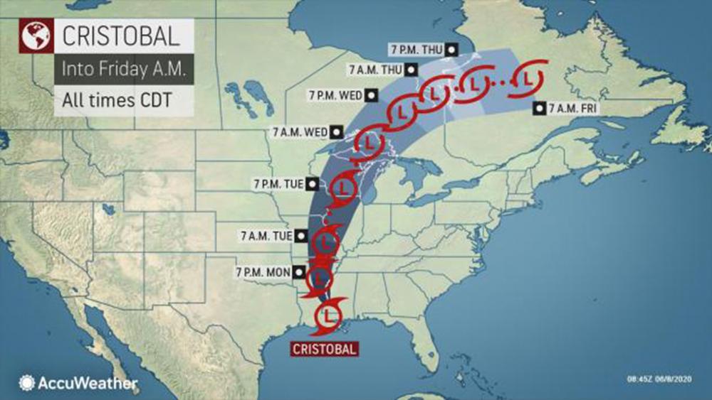 UPDATE: Cristobal to Race Along the Mississippi Valley with Flooding Rain, Damaging Winds
