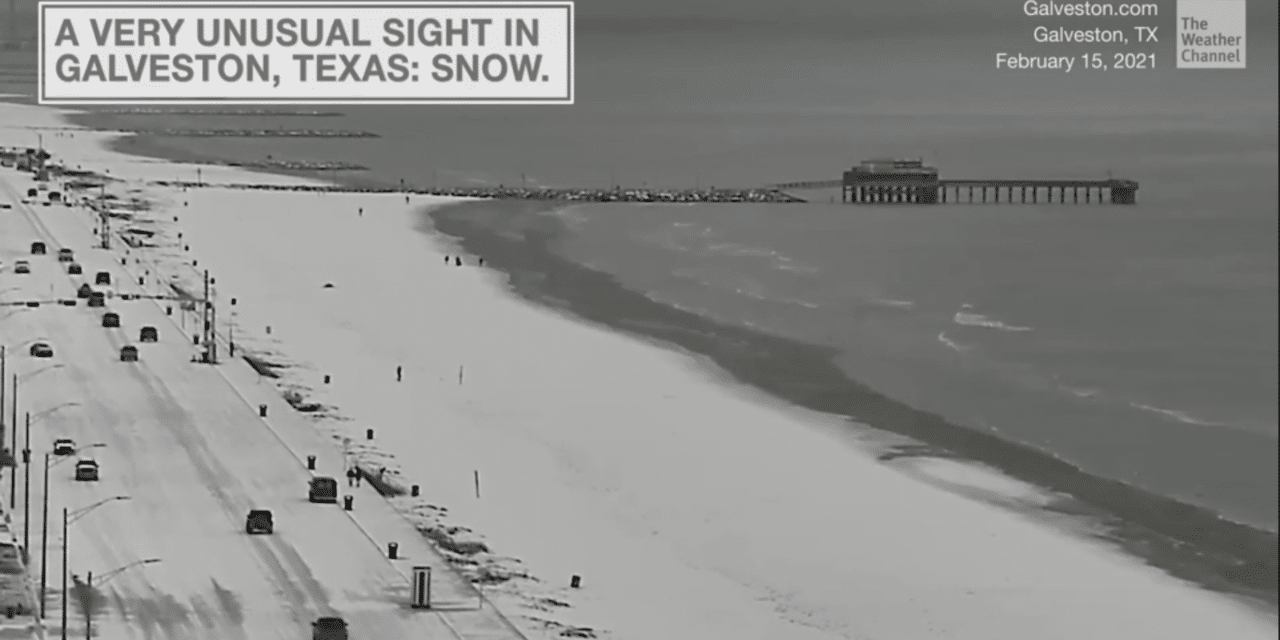 Once in a lifetime snow covers beaches in Galveston, Texas