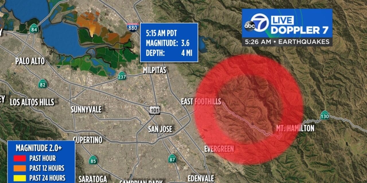 Magnitude 3.6 earthquake rattles San Jose, California, Resident awakened by strong shaking