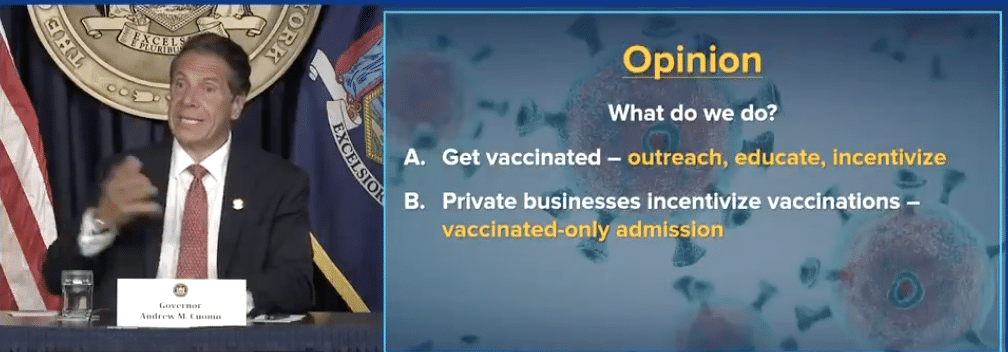 New York Governor asks private businesses to go to ‘vaccine-only admission’