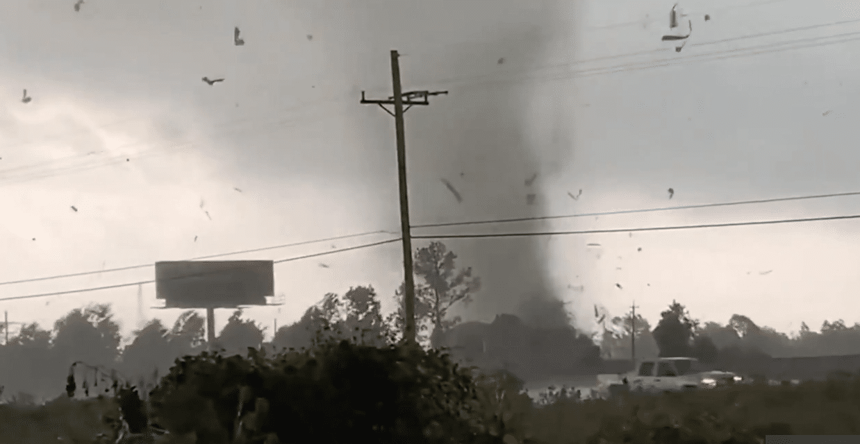 Tornado barrels across Texas highway sparking blinding explosions