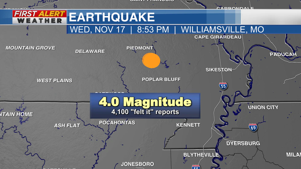 Magnitude 4.0 earthquake rattles southeast Missouri on Wednesday night