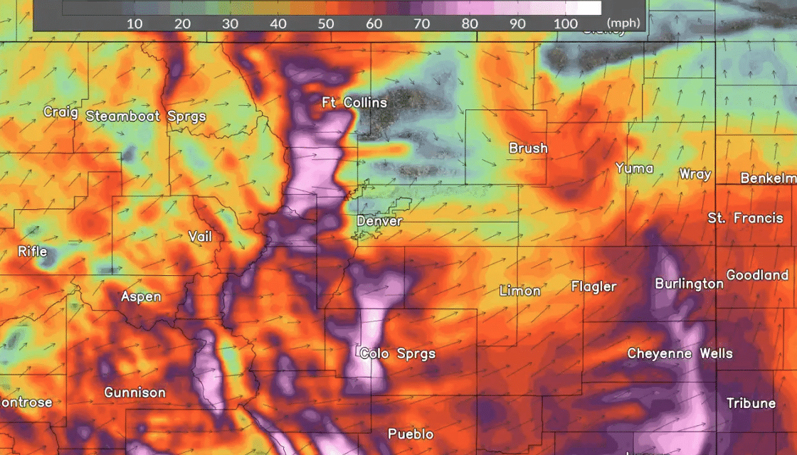 Colorado residents warned that they could see 100 mph winds today