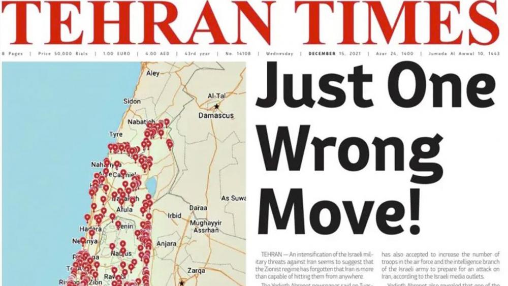 Iranian newspaper threatens Israel with a map of targets that Iran would strike if provoked