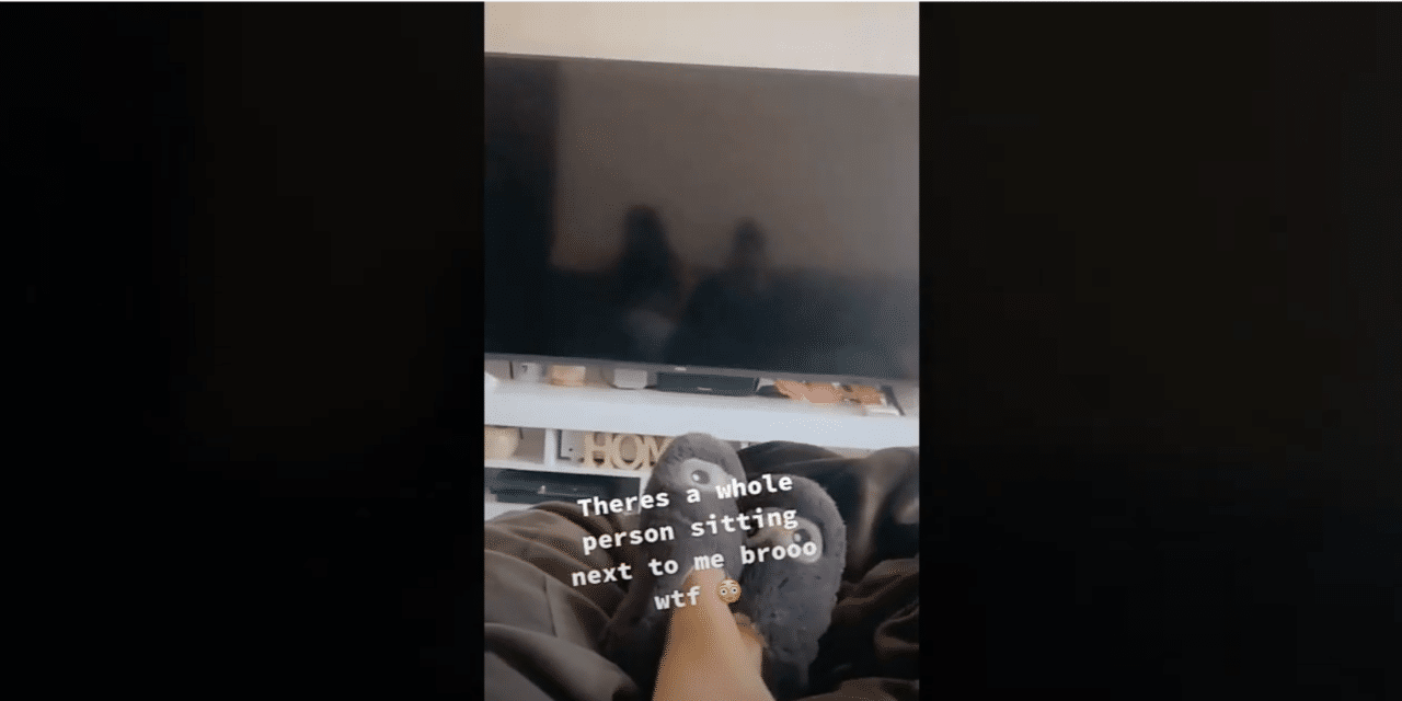 (WATCH) Woman captures apparition (Demon) sitting next to her in TV reflection