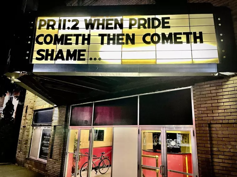 Michigan Church uses movie theater sign to condemn LGBTQ “Pride Event”