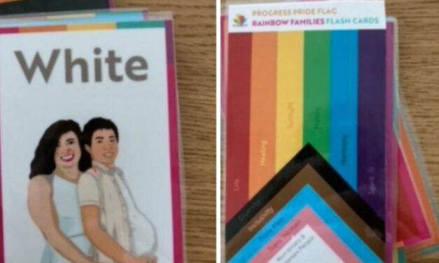 LGBTQ Flashcard showing “pregnant man” used in NC classroom to teach preschoolers about colors