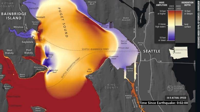 New simulation warns tsunami waves as high as 42 feet could strike Seattle in minutes following major earthquake on the Seattle Fault