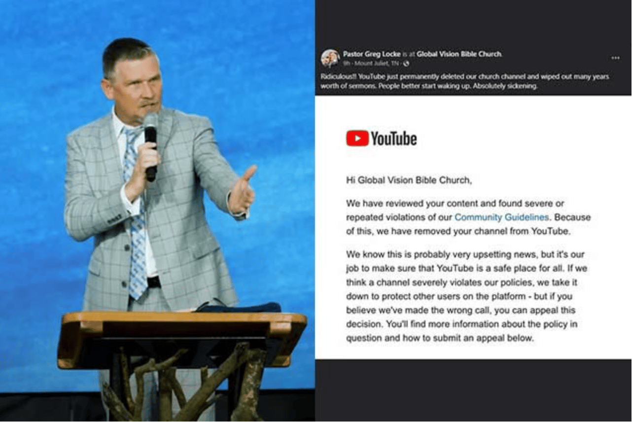 Greg Locke warns Christians to ‘Wake Up’ following YouTube permanently Deleting his Church’s channel from their platform