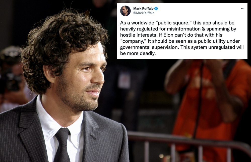 Mark Ruffalo says Twitter ‘should be heavily regulated for misinformation,’ suggests government intervention if Elon Musk does not police the platform