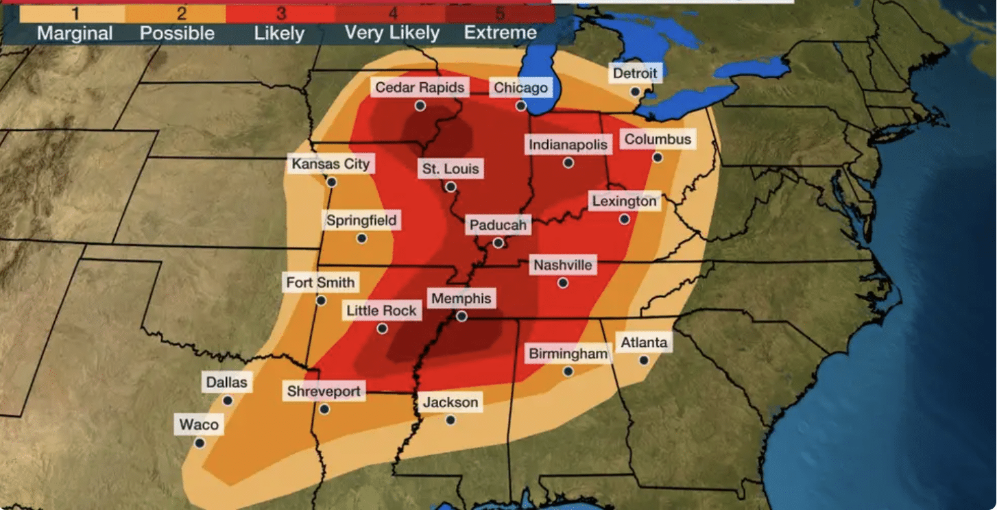 DEVELOPING: NWS warns of long-track, strong to potentially violent tornadoes probable in Midwest and South