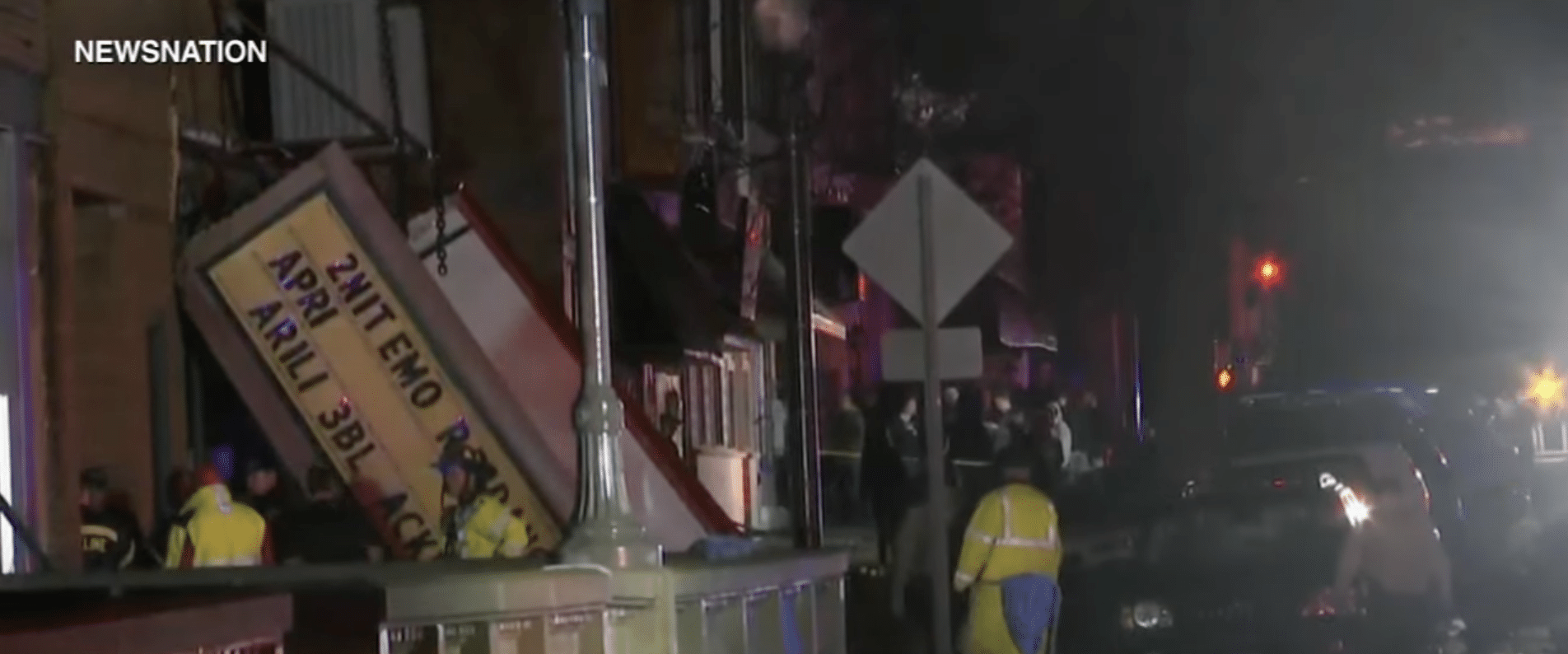 Apollo theatre roof collapses killing one and injuring multitudes during concert near Chicago, Illinois from 90 mph winds