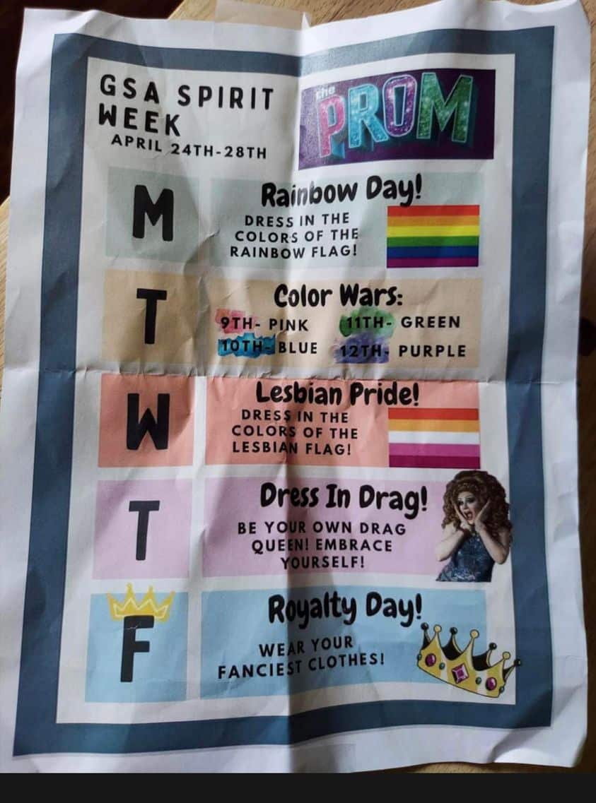 Student group at an Erie, Pennsylvania, high school promotes “Dress in Drag!” day and “Lesbian Pride!” Day