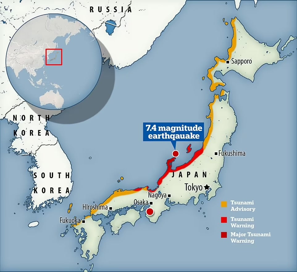 Massive 7.6-magnitude earthquake strikes Japan as country braces for 16ft tsunami