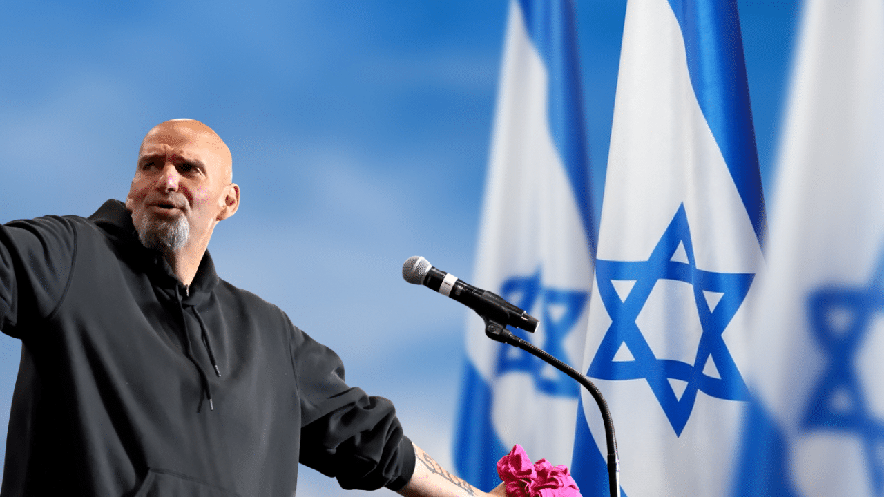 Defiant Fetterman waves Israeli flag from rooftop as protesters accuse him of ‘Supporting Genocide’