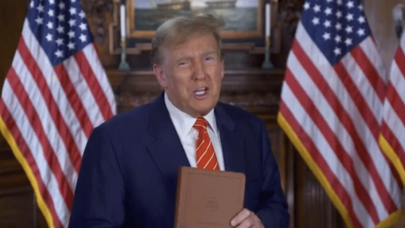 (WATCH) Trump rolls out ‘God Bless the USA’ Bible during Holy Week, warns Christians ‘under siege’