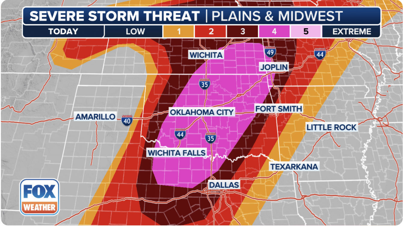 DEVELOPING: Dangerous tornado outbreak expected with 55 million under severe weather threat from Texas to Missouri