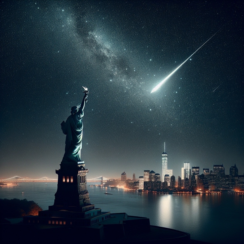 Giant fireball meteor whizzes over Statue of Liberty with residents reporting feeling a shaking and hearing a ‘boom’